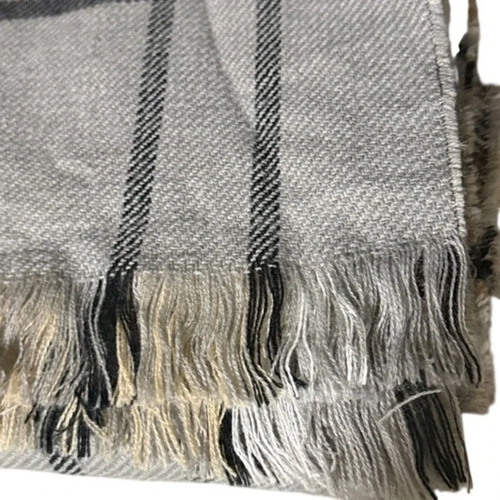 Mud Pie Womens Tan Black White Plaid Fringe Blanket Scarf One Size OS